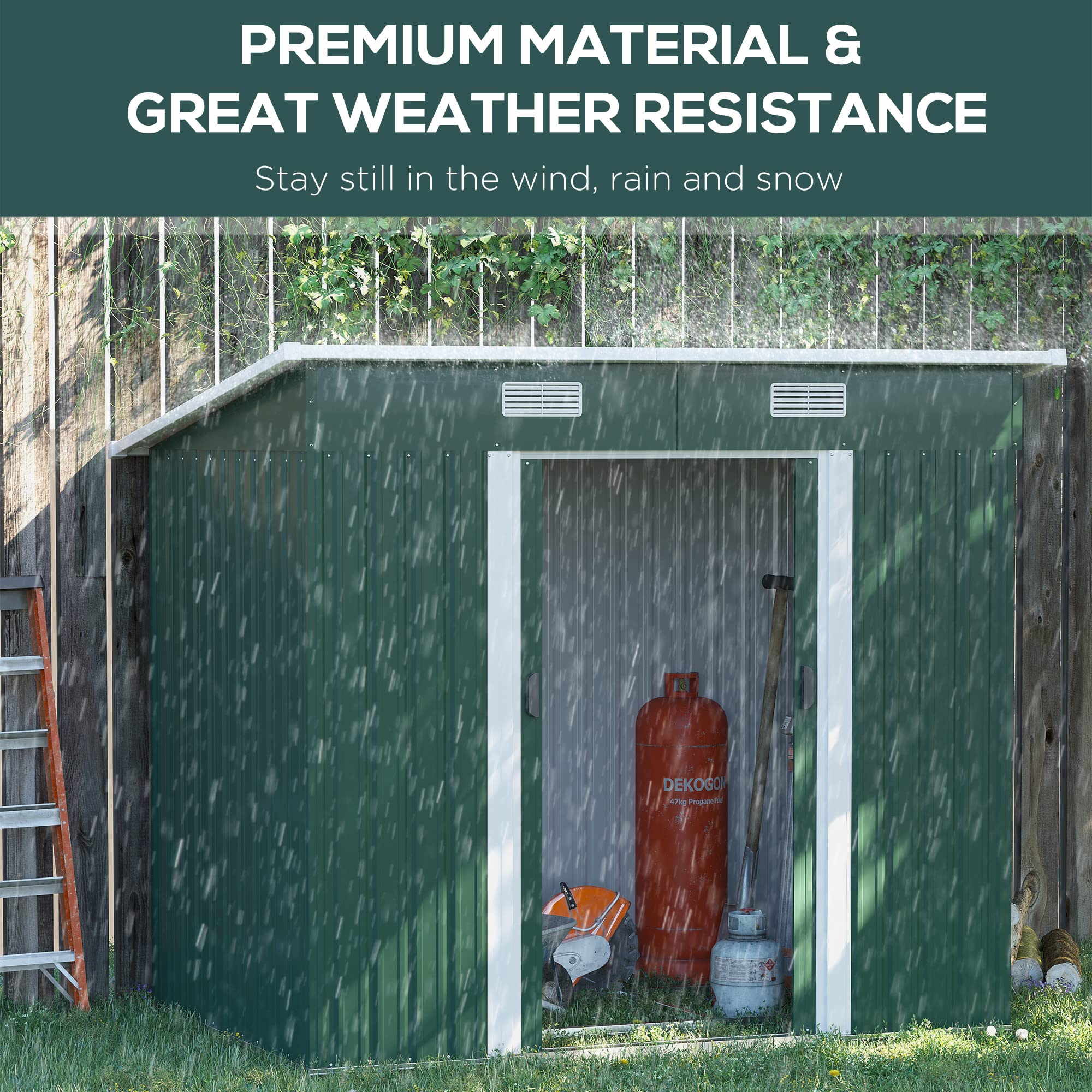 【Storage shed】7'x 4' metal storage lockable shed tool storage unit, green