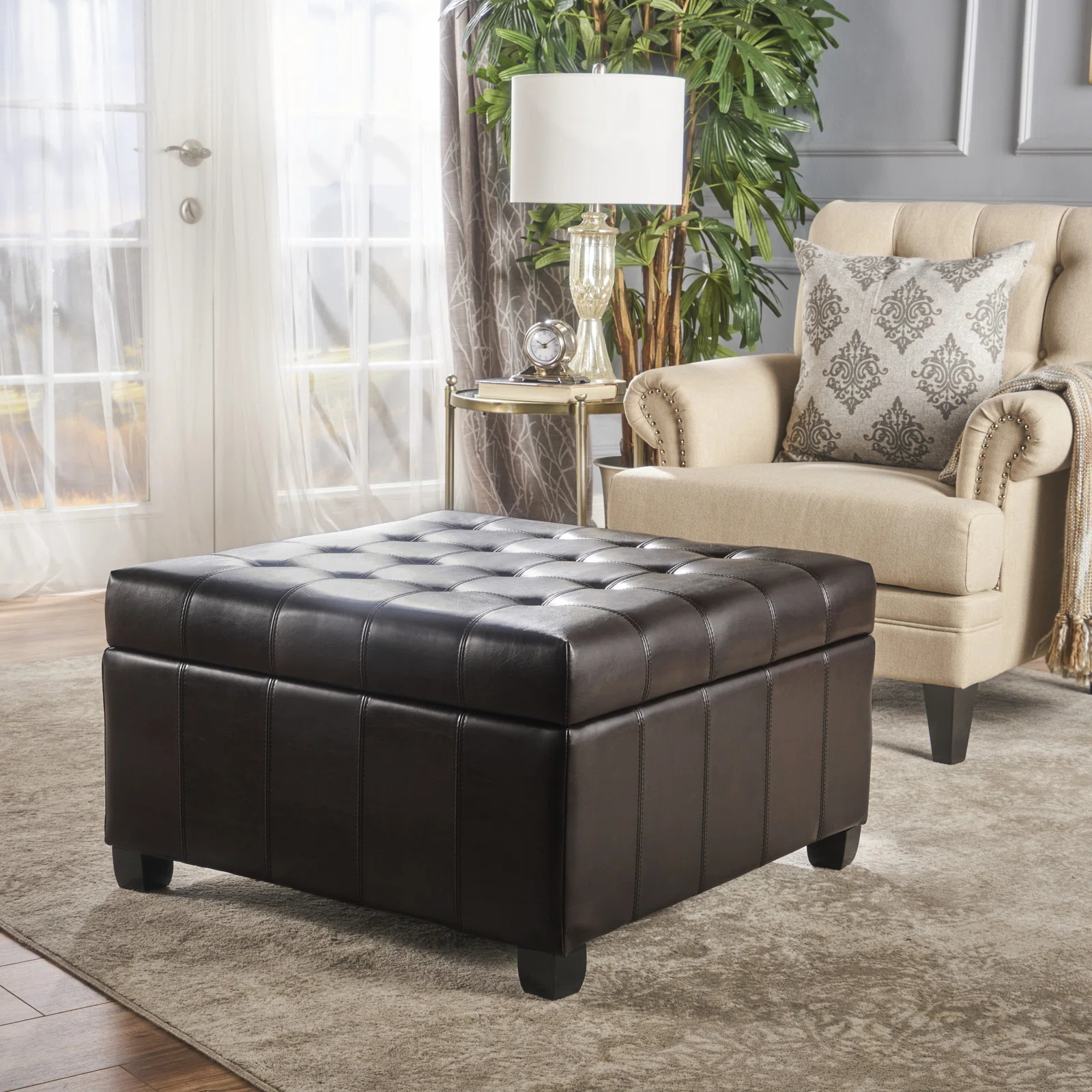 【Furniture】Francisville Vegan Leather Ottoman