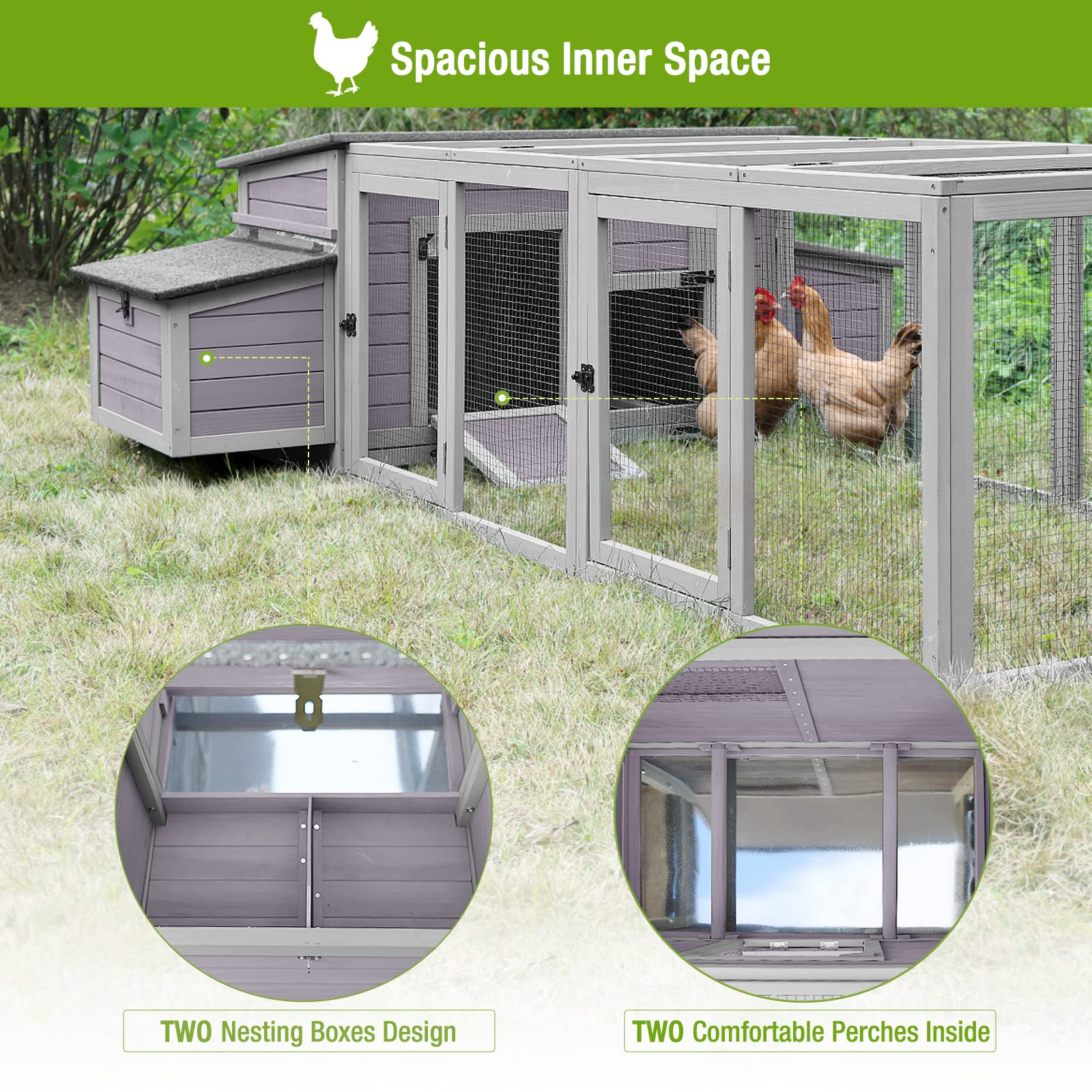 【Pet】103in Large Chicken Coop Outdoor Wooden Chicken House, Hen House Poultry Cage for 4-6 Hens
